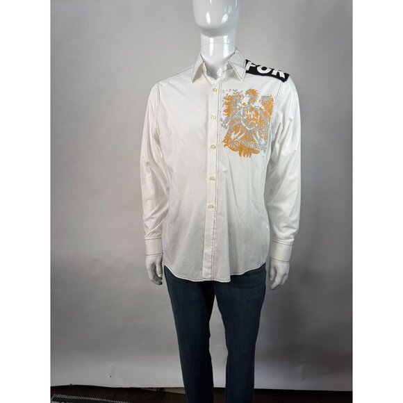 Zeuz Mens Button-Up Shirt With Eagle Graphic & FOR Text On Shoulder M 100% Cotto - Picture 16 of 16